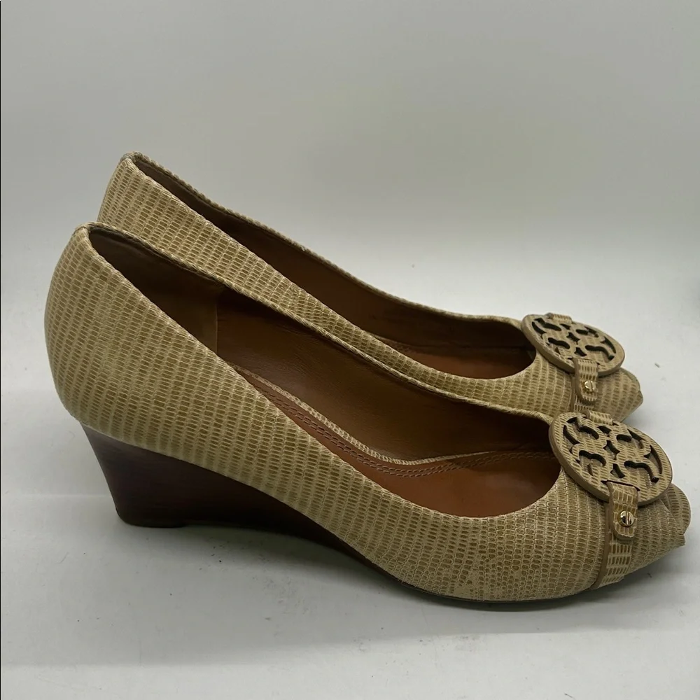 Tory Burch Sexy Tan Peep-Toe Wedge Heel Shoes **Size 8.5** 🔥🔥 - Picture 4 of 12